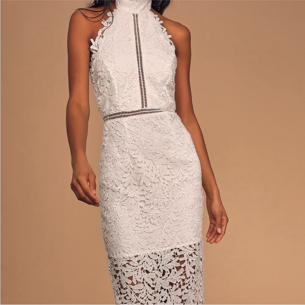 Lulu's White Sheath Halter Midi Dress